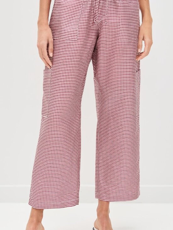 DONNI. Pants - DONNI.-The Taffeta Gingham Drawstring Cargo Pants  - Bell Pepper - Size L